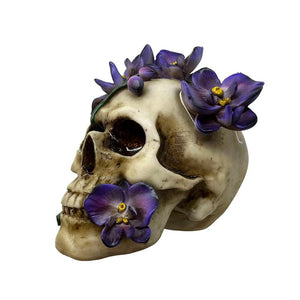 Floral Decay Skull Statue - Gothic Decor Halloween Tabletop Decoration