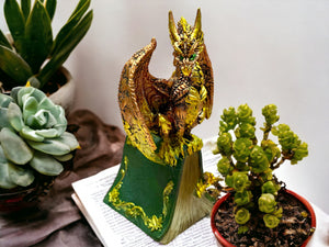 Enchanted Forest Guardian Dragon - Majestic Resin Dragon Statue, 16cm Tall, Hand-Painted Green and Gold, Mythical Home Decor