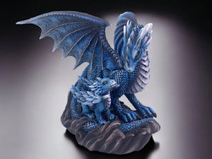Guardian Azure Dragon & Hatchling Figurine, Mythical Sapphire Dragon Statue, Enchanting Fantasy Creature Ornament, Magic Dragon Decor