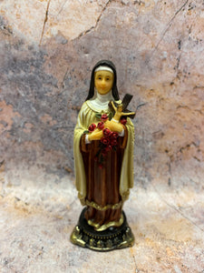 Saint Theresa Statue with Roses - 12.5cm Handcrafted Resin Religious Figurine, Spiritual Christian Decor, Inspirational Saint Figure
