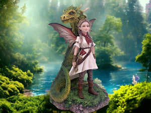 Enchanted Dragonkin Warrior Fairy Statue | Mythical Guardian Companion Figurine | Hand-Painted Resin Art | Unique Decor
