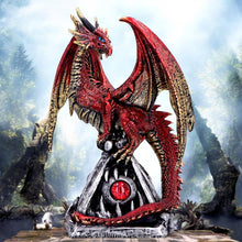 Load image into Gallery viewer, Fantasy Red Dragon Figurine Gothic Sculpture Pyramid Base Crystal Glass Eye Decor
