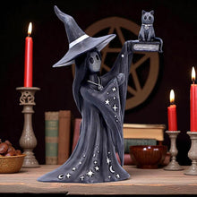 Load image into Gallery viewer, Little Souls Shimmer Witch Figurine Cat Spell book Gothic Altar Wiccan Art  Decor
