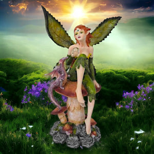 Whimsical Forest Fairy with Dragon Companion Statue, Mythical Figurine, Enchanted Woodland Decor, Fantasy Creature Art, Unique Gift Idea-OsirisTradingUK