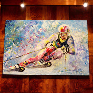 DOWNHILL SKI Ceramic Art Tile - Miki De Goodaboom - Winter Sports Decor, Skiing Wall Art, Vibrant Ceramic Tile 30x20cm