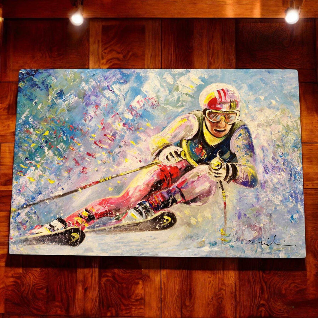 DOWNHILL SKI Ceramic Art Tile - Miki De Goodaboom - Winter Sports Decor, Skiing Wall Art, Vibrant Ceramic Tile 30x20cm