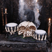 Laden Sie das Bild in den Galerie-Viewer, Gothic Skull Candle Holder with Raven - Dark Home Decor Ornament 15cm
