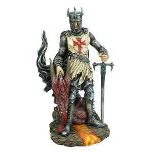 Templar Knight Slays Dragon Figurine Medieval Fantasy Gothic Warrior Statue Art