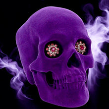 Charger l&#39;image dans la galerie, Gothic Purple Velvet Skull with Jewelled Eyes - Unique Gothic Home Decor Ornament
