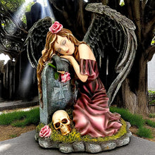 Load image into Gallery viewer, Gothic Mourning Angel + Gravestone Remembrance Statue Fantasy Love Figurine
