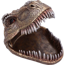 Laden Sie das Bild in den Galerie-Viewer, T-Rex Skull Trinket Dish Metallic Dinosaur Head Bowl Jurassic Fossil Decor Gift
