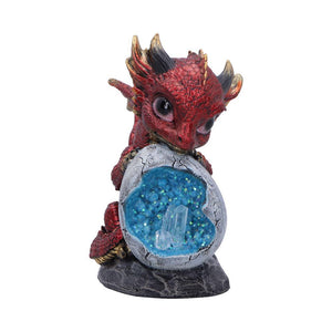 Fantasy Red Baby Dragon and Crystal Egg Figurine Mythical Creature Sculpture