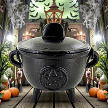 Load image into Gallery viewer, Witchcraft Cast Iron Pentagram Cauldron Medium Wiccan Pagan Spiritual Tool

