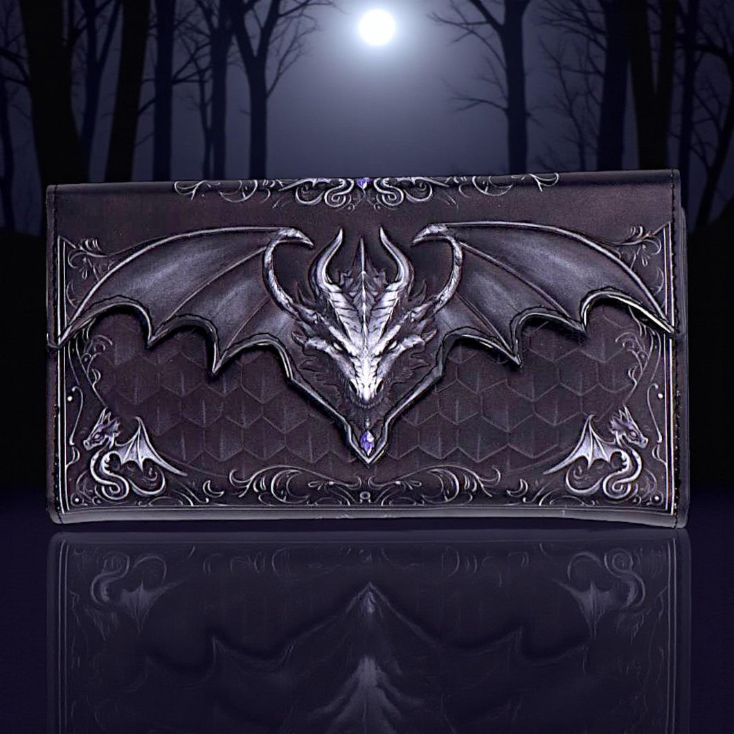 Dark Dragon Scale Purse Gothic Wallet Fantasy Gift Mythical Embossed Accessory