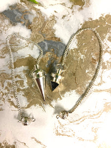 Set of Silver Pendulums  with Natural Crystal Accent - Healing Divination , Spiritual Dowsing Pendulum