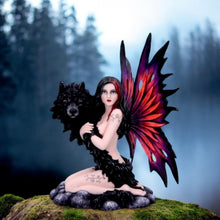 Load image into Gallery viewer, Shadow Spirit Fairy and Wolf Figurine 34.5cm - Handcrafted Resin Fantasy Decor
