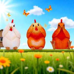 Three Wise Hens Figurines See No, Hear No, Speak No Evil Farmyard Art Decor
