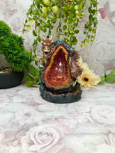 Load image into Gallery viewer, Dragon Guarding Crystal Cavern Red Colour Changing LED Light Up Cone Burner Geode Rock Lamp Crystal Fantasy Gift

