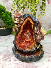 Load image into Gallery viewer, Dragon Guarding Crystal Cavern Red Colour Changing LED Light Up Cone Burner Geode Rock Lamp Crystal Fantasy Gift
