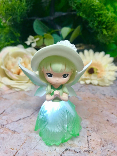 Adorable Peaceful Angel Baby Girl with Led Light Sculpture Green Figurine Fantasy Fairy Collection-OsirisTradingUK