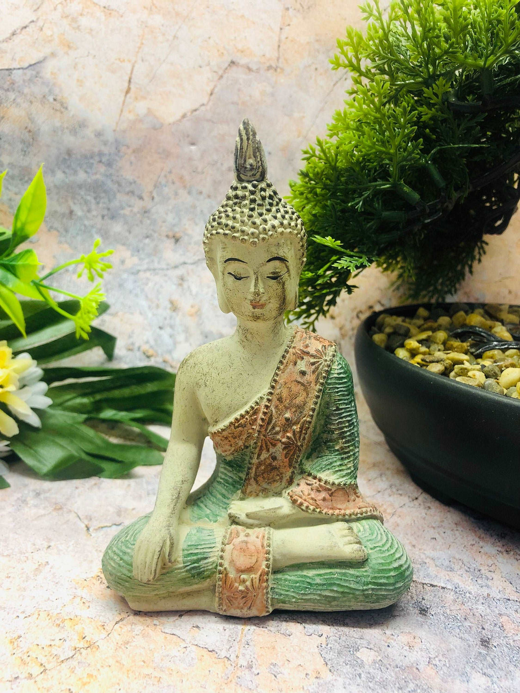 Antique Effect Small Buddha Meditation Statue Buddhism Themed Statue Hand Made from Resin and Painted-OsirisTradingUK