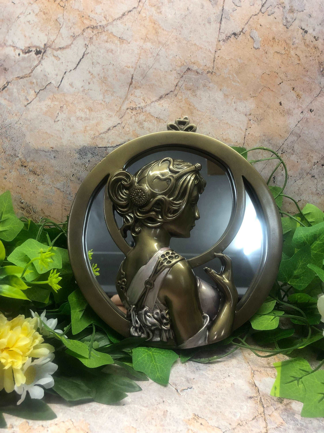 Bronze Effect Art Nouveau Lady Wall Mirror Plaque Home Decoration Resin Ornament