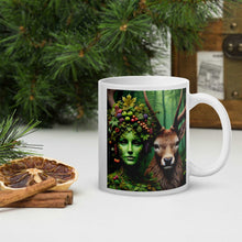 Load image into Gallery viewer, Enchanted Forest Guardian Mug - Green Spirit and Stag Companion - Available in Two Sizes
