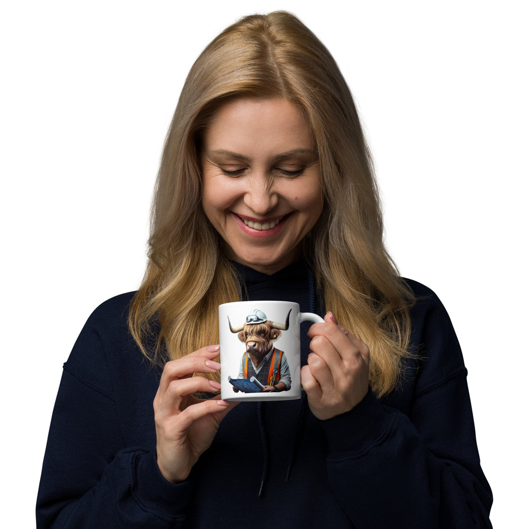Highland Cow Engineer Mug – 11oz Fun Animal-Themed Coffee Cup for Engineers and Cow Lovers