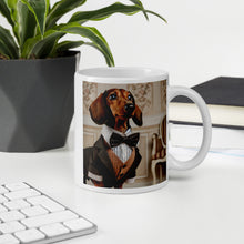Load image into Gallery viewer, Elegant Dachshund in Tuxedo Mug | Adorable 11oz Coffee Cup | Perfect Gift for Dog Lovers | Classy Daschund Mug
