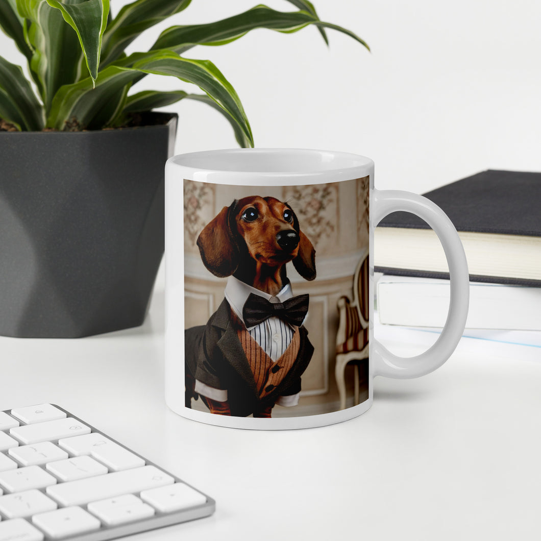 Elegant Dachshund in Tuxedo Mug | Adorable 11oz Coffee Cup | Perfect Gift for Dog Lovers | Classy Daschund Mug