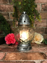 Load image into Gallery viewer, Round Candle Holder Pattern Design Religious Grave Garden Memorial Silver
