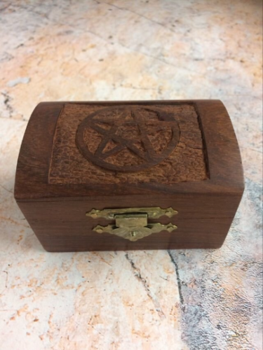 Small Wiccan Style Wooden Box with Pentagram Pagan Decor Secret Stash Ornament