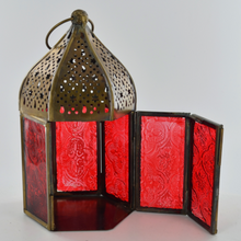 Load image into Gallery viewer, Pair of Two Moroccan Style Lanterns Brass Tea Light Candle Holders Ornaments
