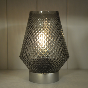Grey LED Moroccan Style Glass Battery Powered Lantern Home Decor Lighting