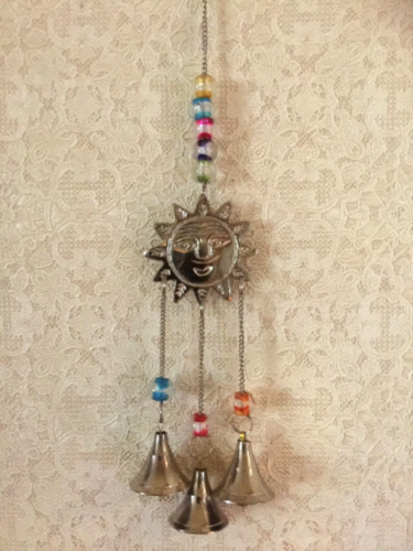 Chrome Effect Sun Wind Chime Wiccan Pagan Wall Hanging-OsirisTradingUK