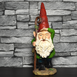 Gnome Standing with Staff Garden Ornament Mythical Statue Lawn Decoration Gift-OsirisTradingUK