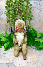 Charger l&#39;image dans la galerie, Indian Chief Sitting with Buffalo Skull Figurine Native American Sculpture-OsirisTradingUK
