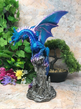 Load image into Gallery viewer, Blue Dragon Resting Fantasy Sculpture Mythical Statue Ornament Gothic Dragons

