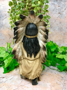 Indian Chief Sitting with Buffalo Skull Figurine Native American Sculpture-OsirisTradingUK