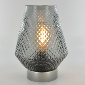 Grey LED Moroccan Style Glass Battery Powered Lantern Home Decor Lighting