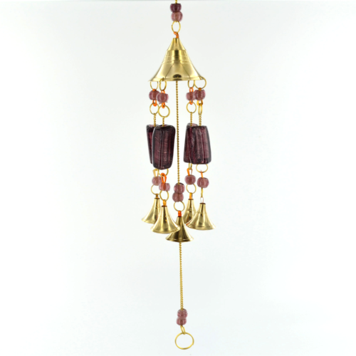 Brass Effect Wind Chime with Bells and Red Beads Garden Decor-OsirisTradingUK