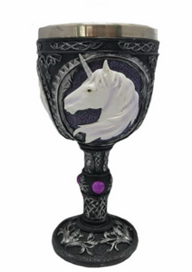 Novelty White Unicorn Goblet Gothic Fantasy Legends Wicca Wine Chalice-OsirisTradingUK