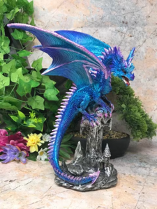 Blue Dragon Resting Fantasy Sculpture Mythical Statue Ornament Gothic Dragons