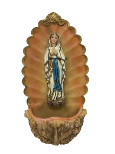 Virgin Mary Our Lady of Lourdes Water Font Wall Plaque Statue Ornament Figurine