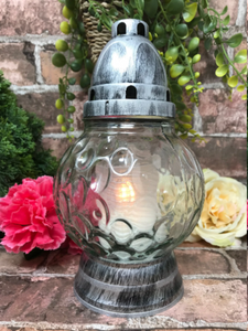 Round Candle Holder Pattern Design Religious Grave Garden Memorial Silver