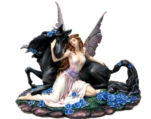 Large Fairy Comforting Black Unicorn Sculpture Statue Ornament Figure or Gift-OsirisTradingUK