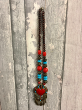 Laden Sie das Bild in den Galerie-Viewer, Tibetan Statement Necklace in Turquoise Blue Red Brass and Stone Vintage Style-OsirisTradingUK
