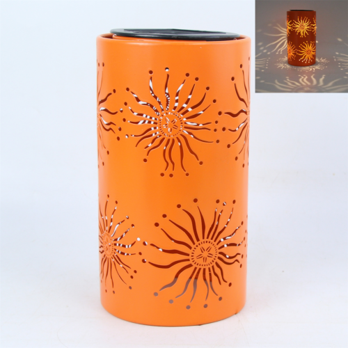 Orange Solar Powered Lantern Metal Garden Sculpture Ornament Figure-OsirisTradingUK