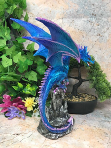 Blue Dragon Resting Fantasy Sculpture Mythical Statue Ornament Gothic Dragons
