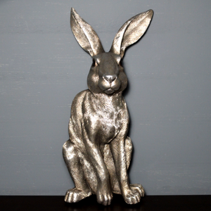 Large Silver Hare Wall Plaque Country House Decoration Rabbit Sculpture-OsirisTradingUK